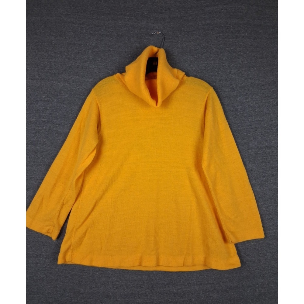 VTG Sears Womens Sweater Medium Yellow Wool Knit Turtleneck Classic Flawed